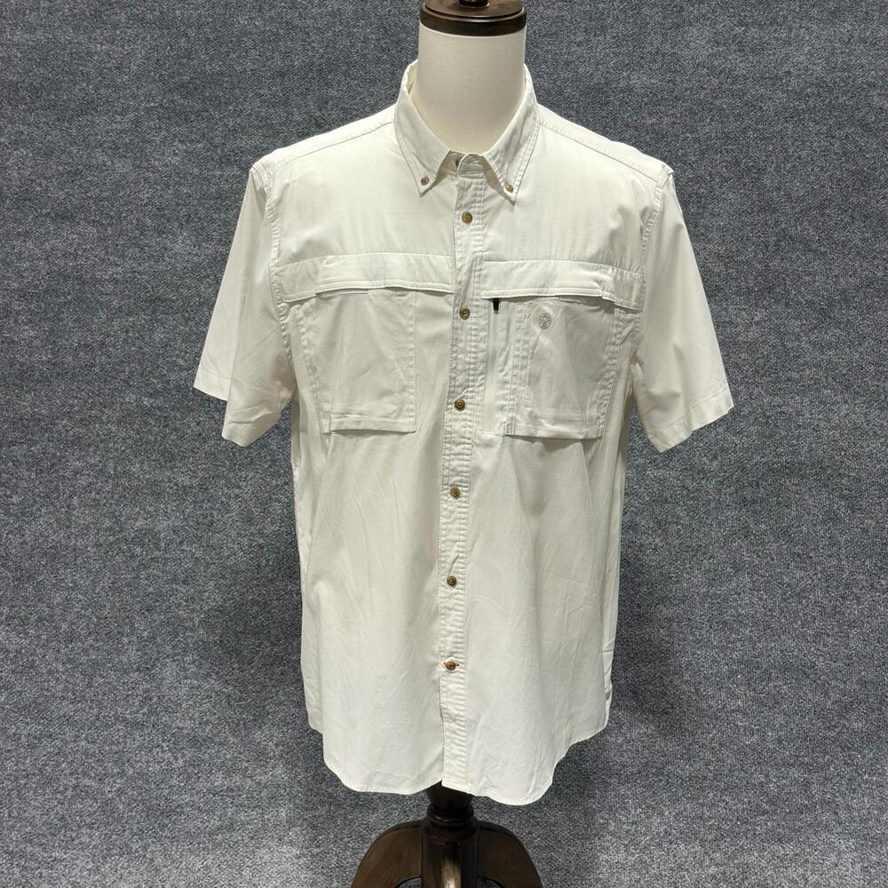 Coleman Shirt Mens XL White Short Sleeve Vented Fishing Outdoor Button Front